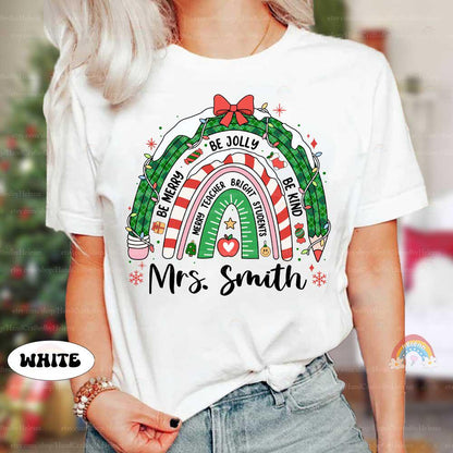 Personalized Teacher Christmas Shirt Be Merry Be Jolly Be Kind, Retro Christmas Teacher Sweatshirt, Teacher Life, Christmas Teacher Gift