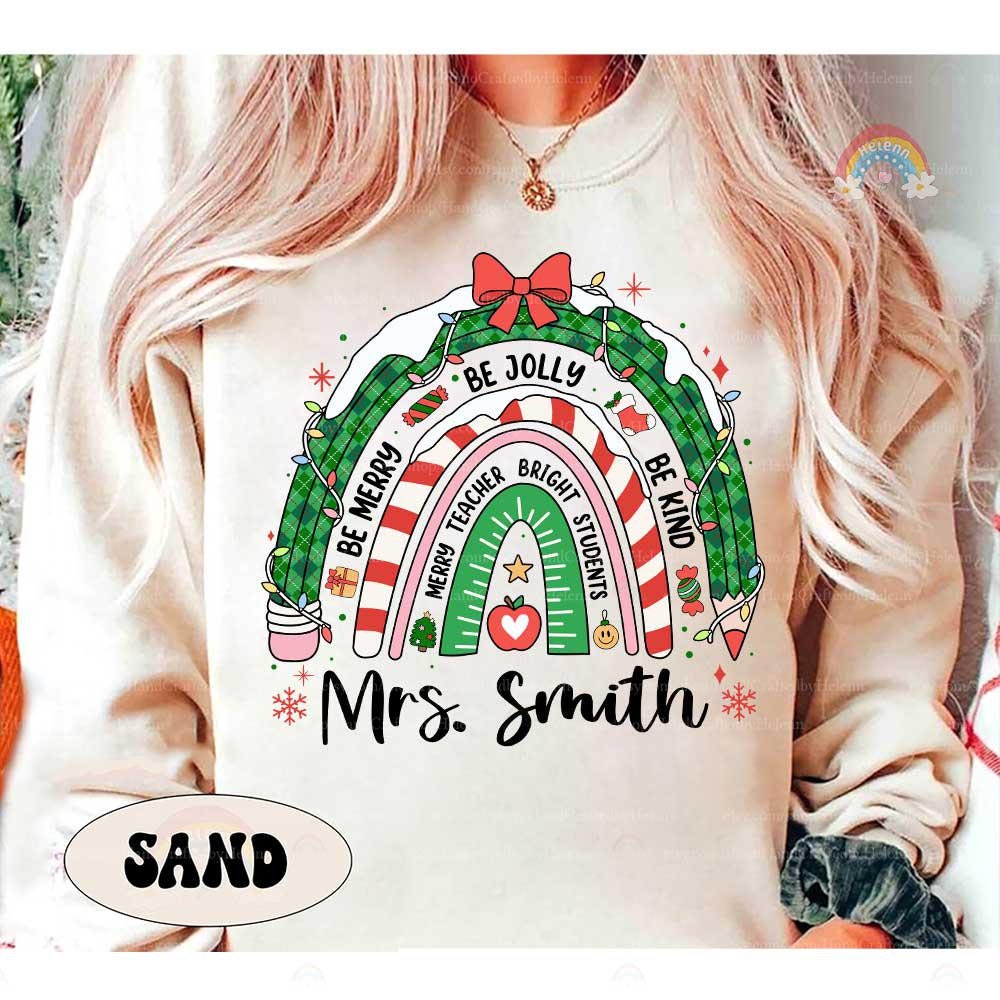 Personalized Teacher Christmas Shirt Be Merry Be Jolly Be Kind, Retro Christmas Teacher Sweatshirt, Teacher Life, Christmas Teacher Gift