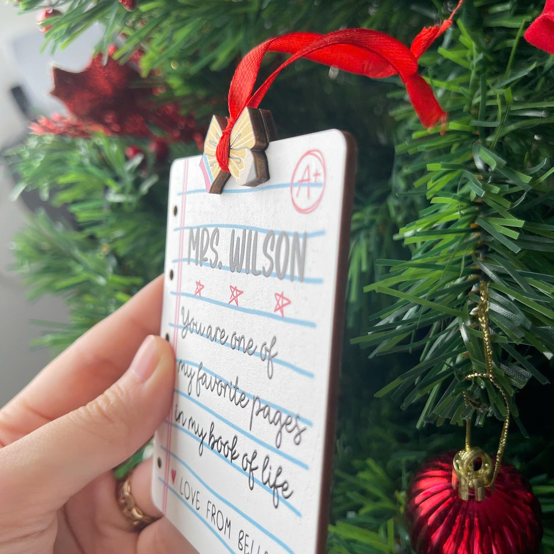 Custom Teacher Christmas Ornament Paper Note, Personalized Teacher Ornament Teacher Christmas Gift, Teacher Appreciation Gift, Educator Gift