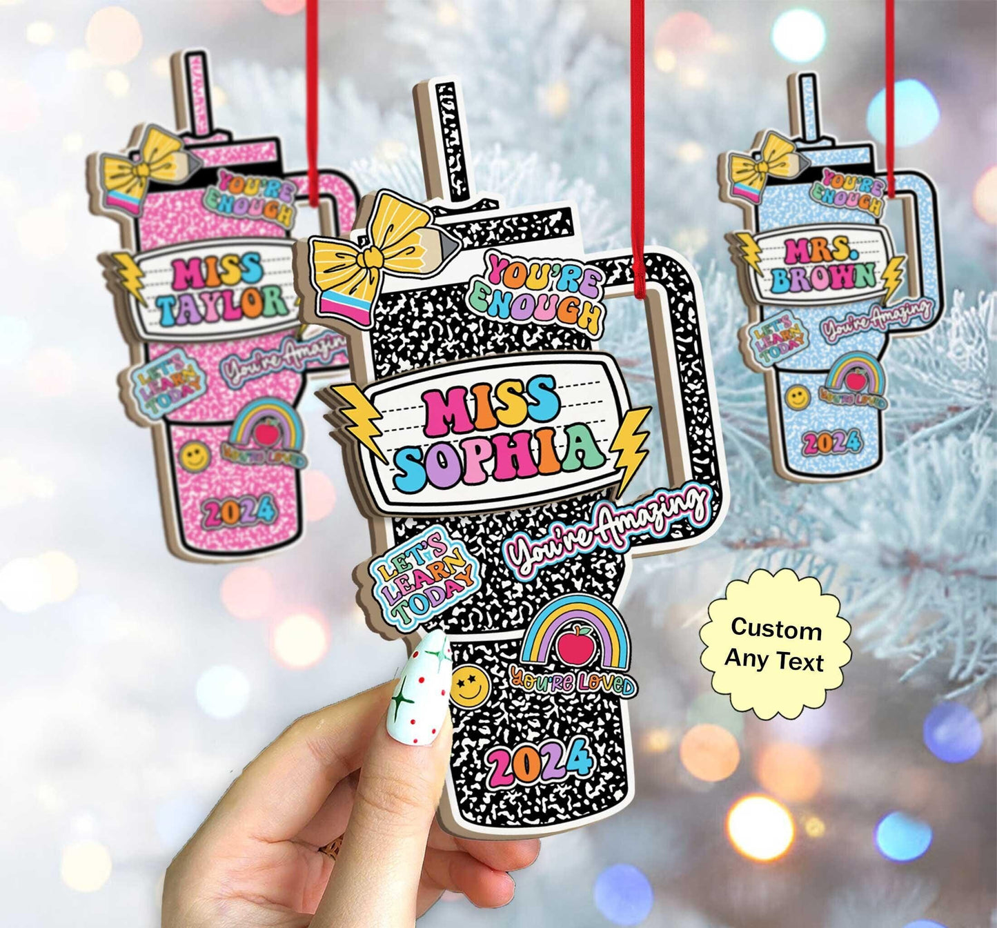 Personalized Teacher Christmas Ornament, Teacher Tumbler Ornament Composition Book Name, Christmas Teacher Gift, Teacher Appreciation Gift