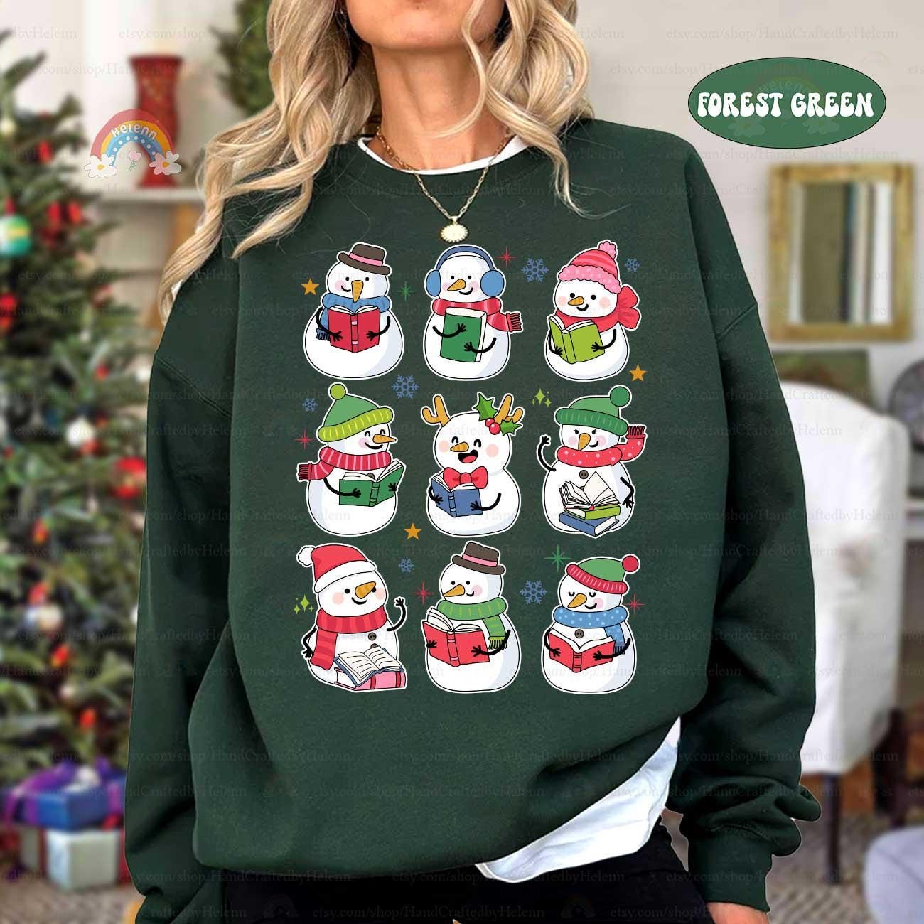 Festive design with cute snowmen reading, ideal for teachers and book lovers who want to celebrate the joy of winter and literature.