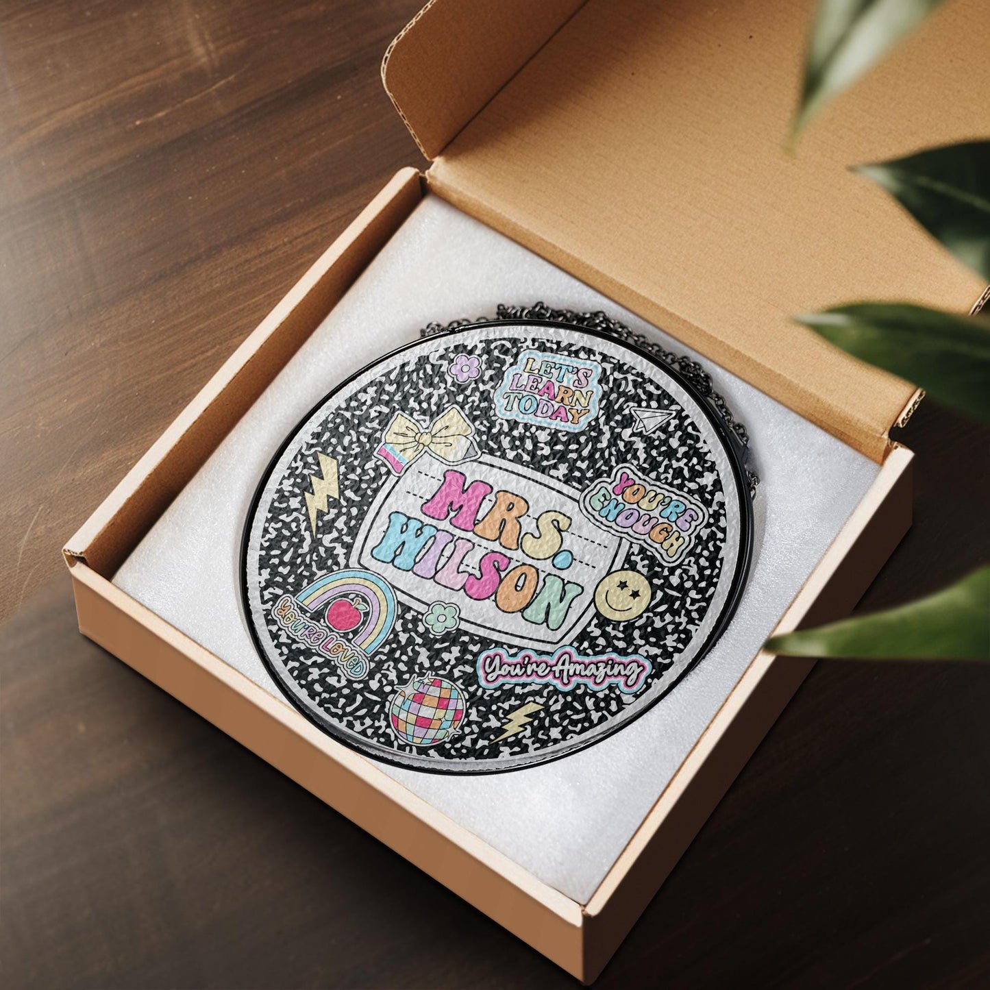 Custom Teacher Stained Glass Sun Catcher Window Hanging, Composition Book Sun Catcher, Gift For Teacher Name Sign, Teacher Appreciation Gift