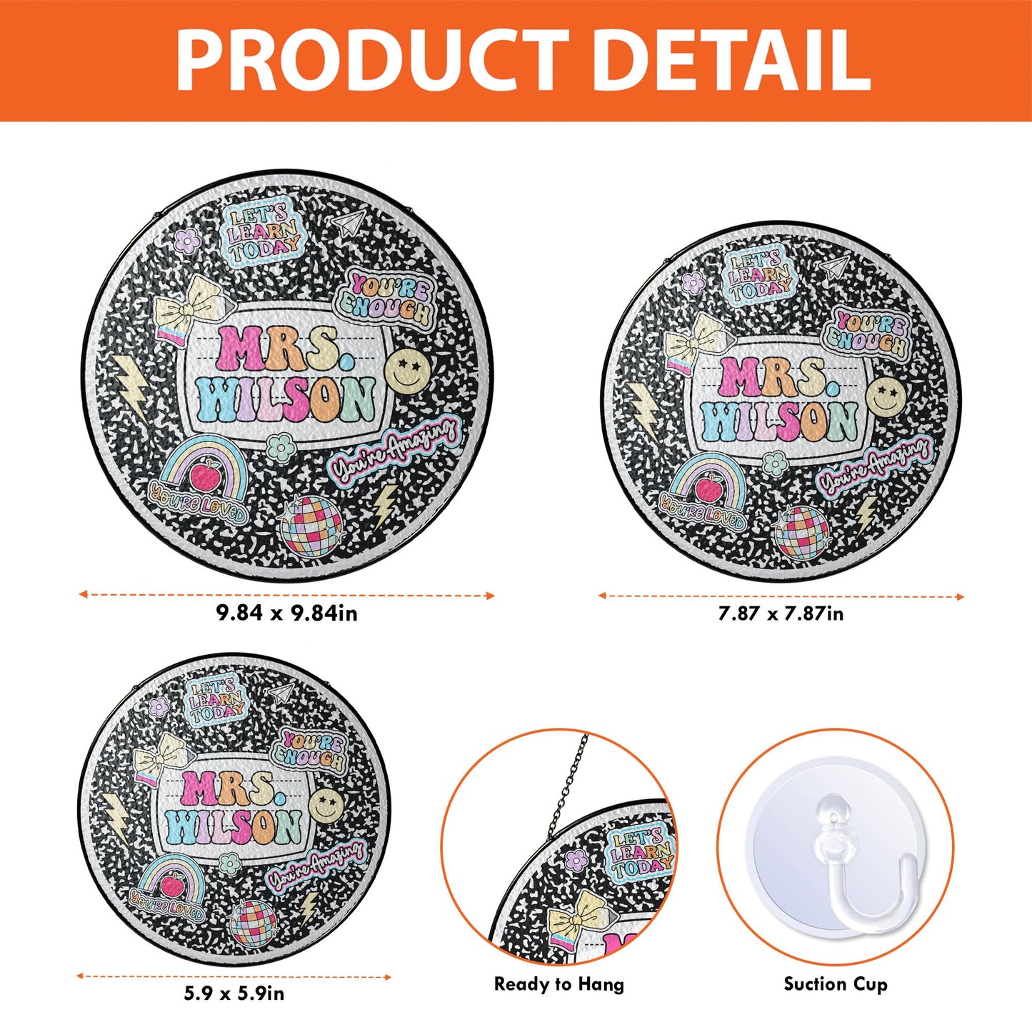 Custom Teacher Stained Glass Sun Catcher Window Hanging, Composition Book Sun Catcher, Gift For Teacher Name Sign, Teacher Appreciation Gift