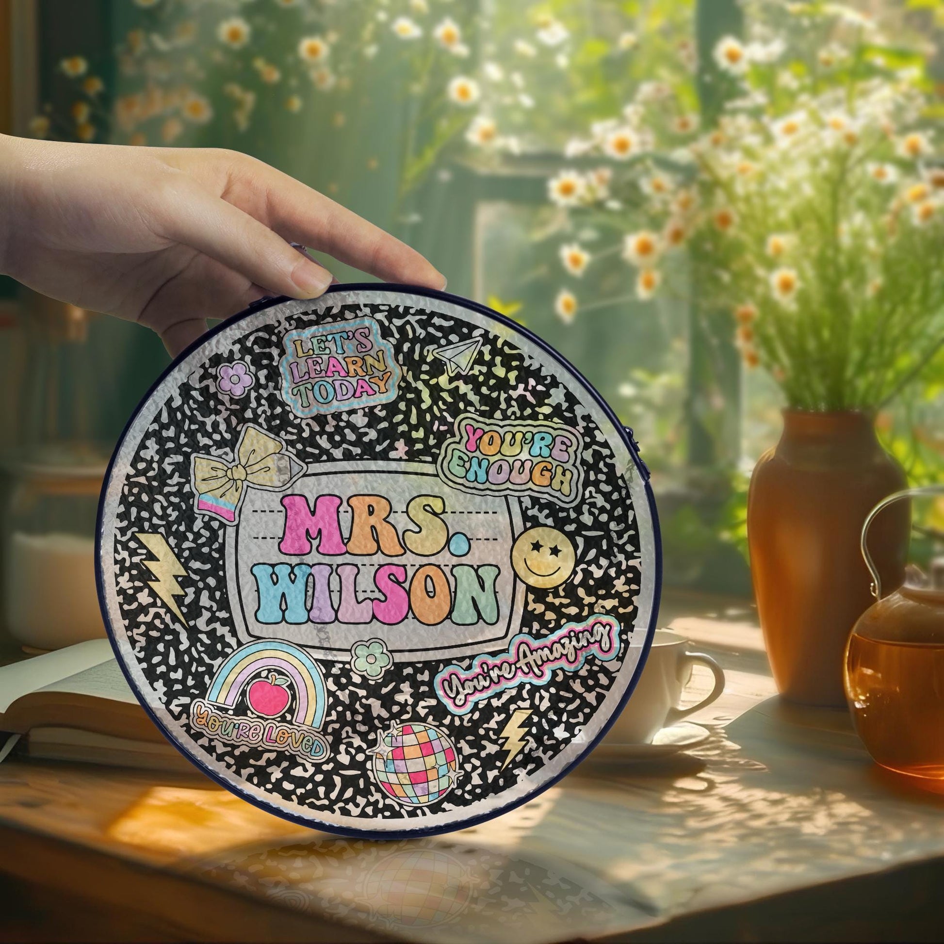 Custom Teacher Stained Glass Sun Catcher Window Hanging, Composition Book Sun Catcher, Gift For Teacher Name Sign, Teacher Appreciation Gift