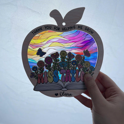 Custom Teacher Suncatcher Ornament, Teacher Christmas Gift, Thank You Teacher Gift, Teacher Appreciation Gift, Thank You For Helping Me Grow