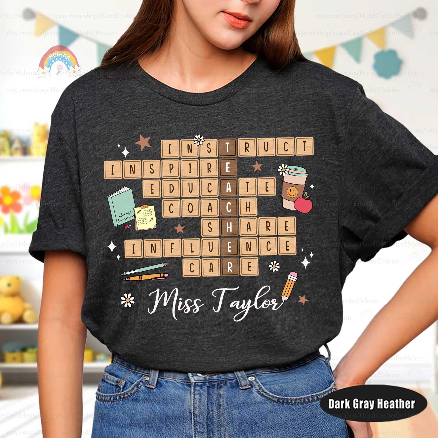 Personalized Teacher Shirt Crossword Puzzle Shirt, Kindergarten Teacher, Teacher Life Teacher Team Back To School, Teacher Appreciation Gift