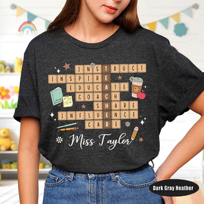 Personalized Teacher Shirt Crossword Puzzle Shirt, Kindergarten Teacher, Teacher Life Teacher Team Back To School, Teacher Appreciation Gift