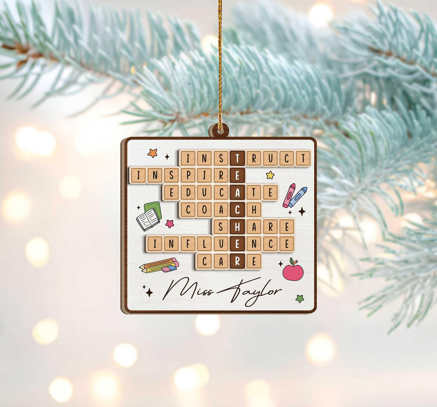 Personalized Teacher Ornament Crossword Puzzle Christmas Ornament, Teacher Thank You Gift, Teacher Appreciation Gift, Teacher Christmas Gift