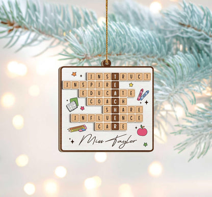 Personalized Teacher Ornament Crossword Puzzle Christmas Ornament, Teacher Thank You Gift, Teacher Appreciation Gift, Teacher Christmas Gift