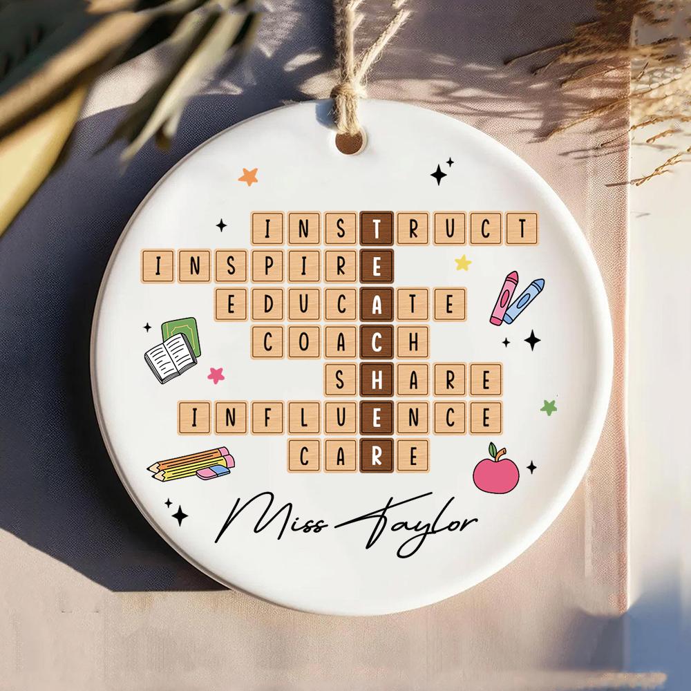Personalized Teacher Christmas Ornament Crossword Puzzle Ornament, Thank You Teacher Gift, Teacher Appreciation Gift, Teacher Christmas Gift