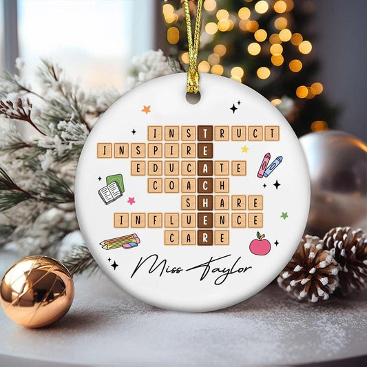 Personalized Teacher Christmas Ornament Crossword Puzzle Ornament, Thank You Teacher Gift, Teacher Appreciation Gift, Teacher Christmas Gift