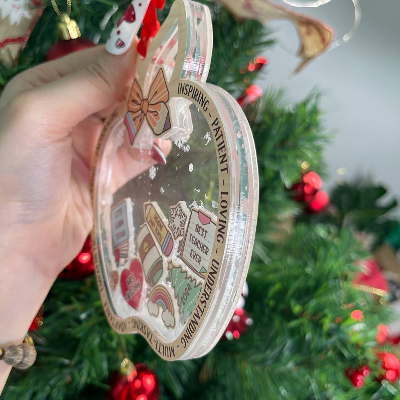 Personalized Christmas Teacher Shaker Ornament 5 Layered, School Teacher Gift Christmas Ornament Thank You Gift, Teacher Appreciation Gifts