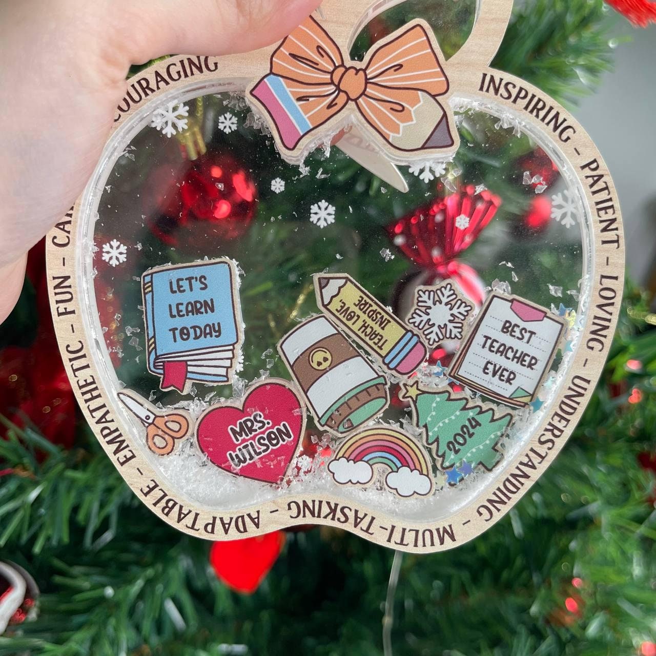 Personalized Christmas Teacher Shaker Ornament 5 Layered, School Teacher Gift Christmas Ornament Thank You Gift, Teacher Appreciation Gifts