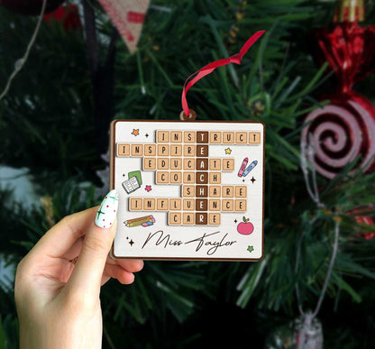 Personalized Teacher Ornament Crossword Puzzle Christmas Ornament, Teacher Thank You Gift, Teacher Appreciation Gift, Teacher Christmas Gift