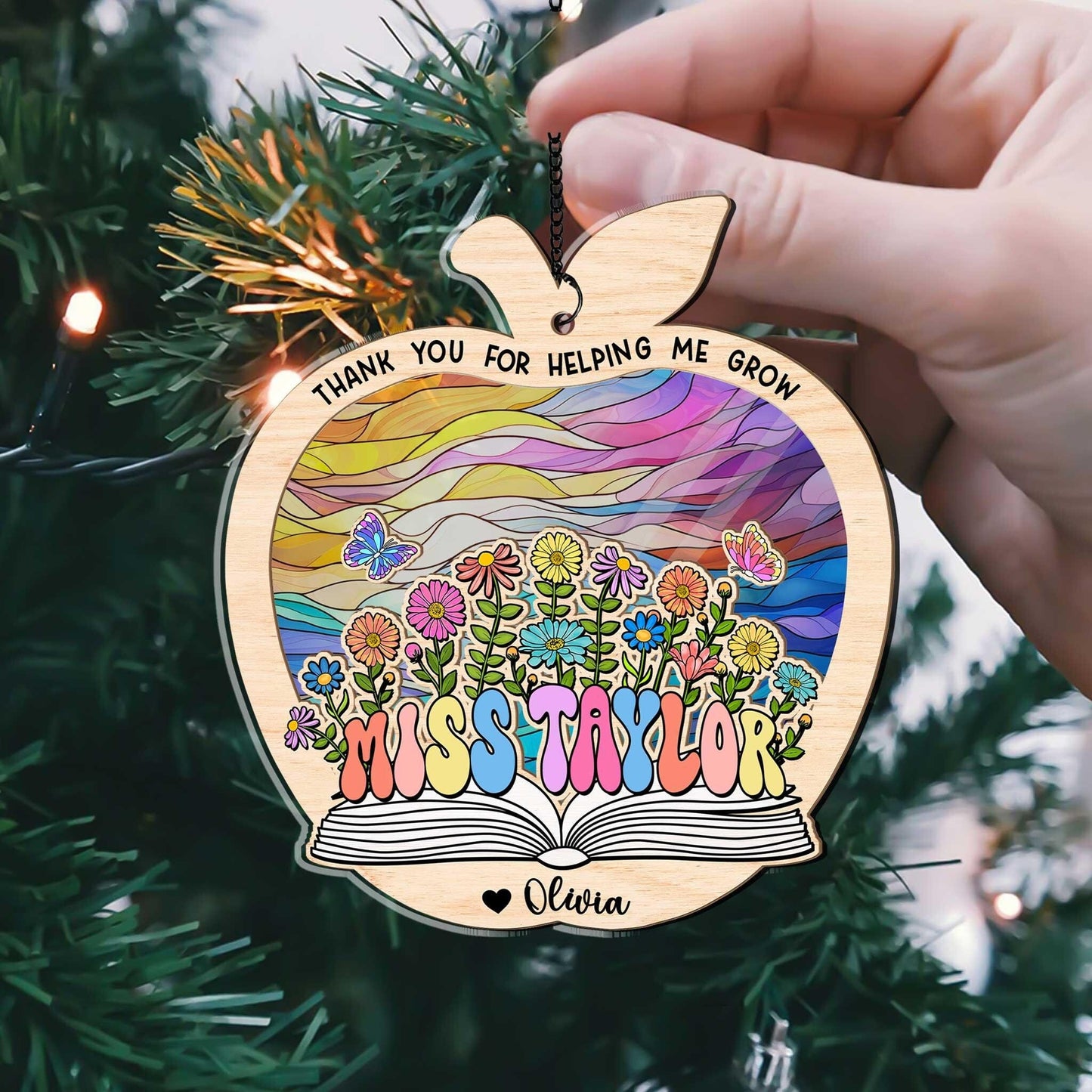 Custom Teacher Suncatcher Ornament, Teacher Christmas Gift, Thank You Teacher Gift, Teacher Appreciation Gift, Thank You For Helping Me Grow