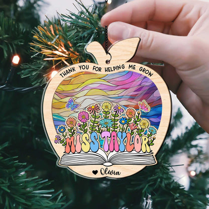 Custom Teacher Suncatcher Ornament, Teacher Christmas Gift, Thank You Teacher Gift, Teacher Appreciation Gift, Thank You For Helping Me Grow