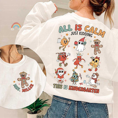 Personalized Teacher Christmas Shirt All Is Calm, Funny Teacher Christmas Sweatshirt, Custom Grade Shirt 1st Grade, Teacher Christmas Gift