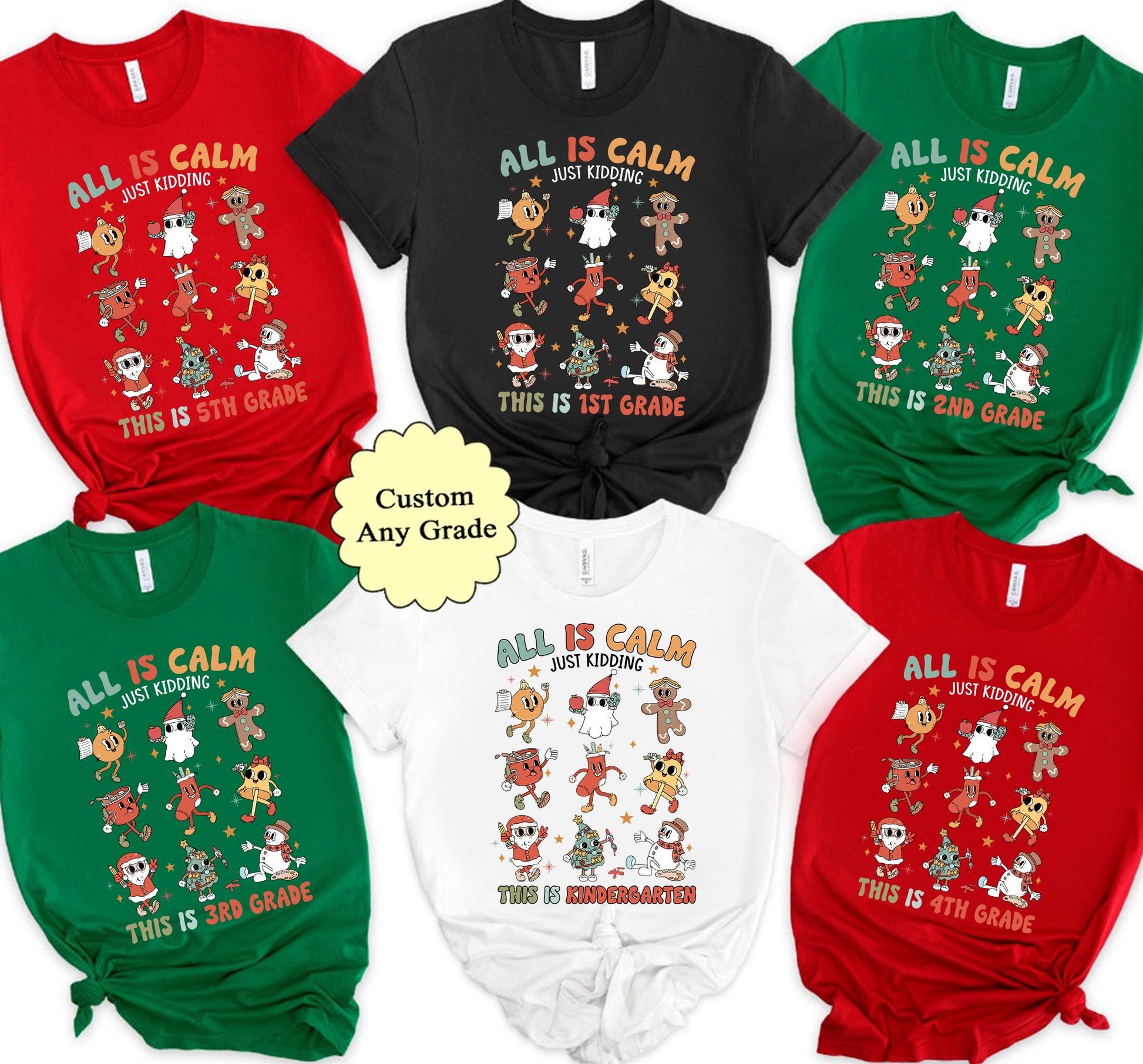 Personalized Teacher Christmas Shirt All Is Calm, Funny Teacher Christmas Sweatshirt, Custom Grade Shirt 1st Grade, Teacher Christmas Gift