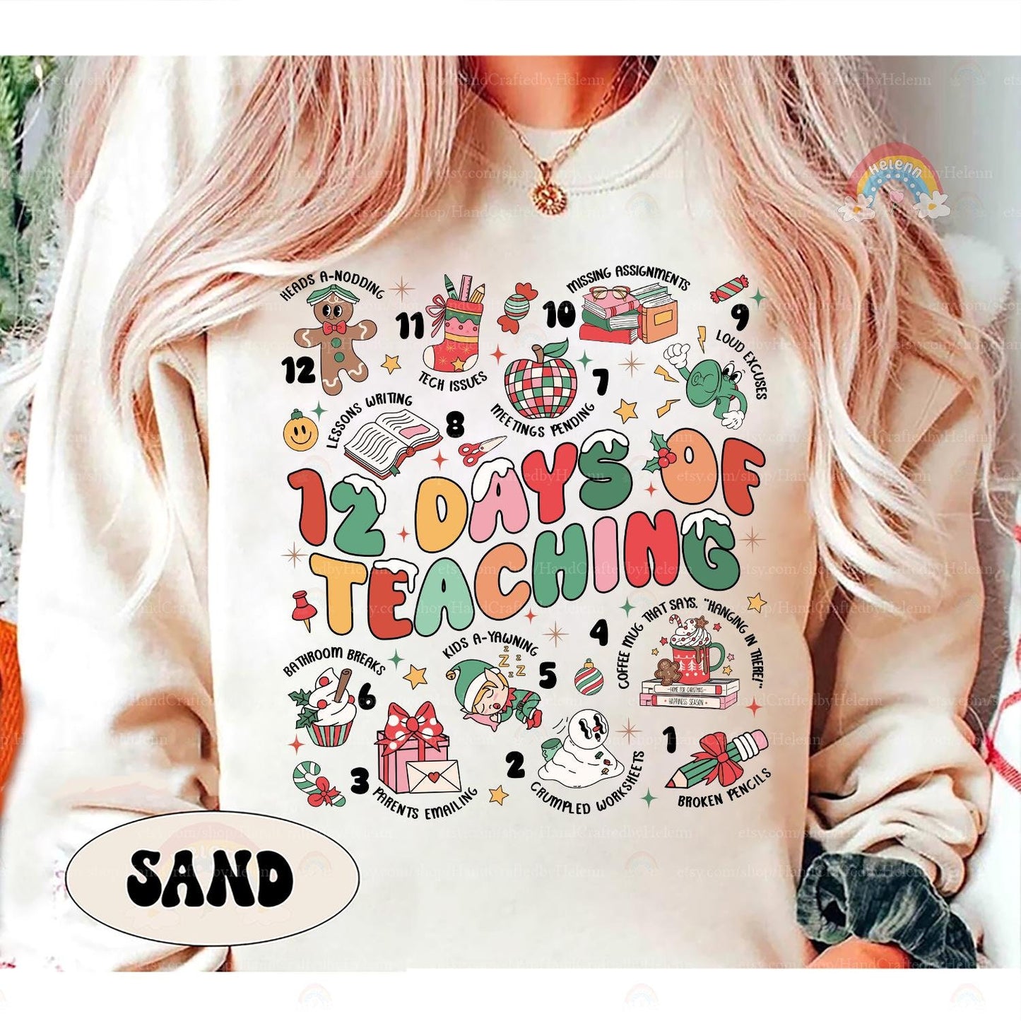 12 Days of Teaching Christmas Teacher Shirt, Teacher Life, Kindergarten Teacher, Funny Teacher Christmas Sweatshirt, Teacher Christmas Gift