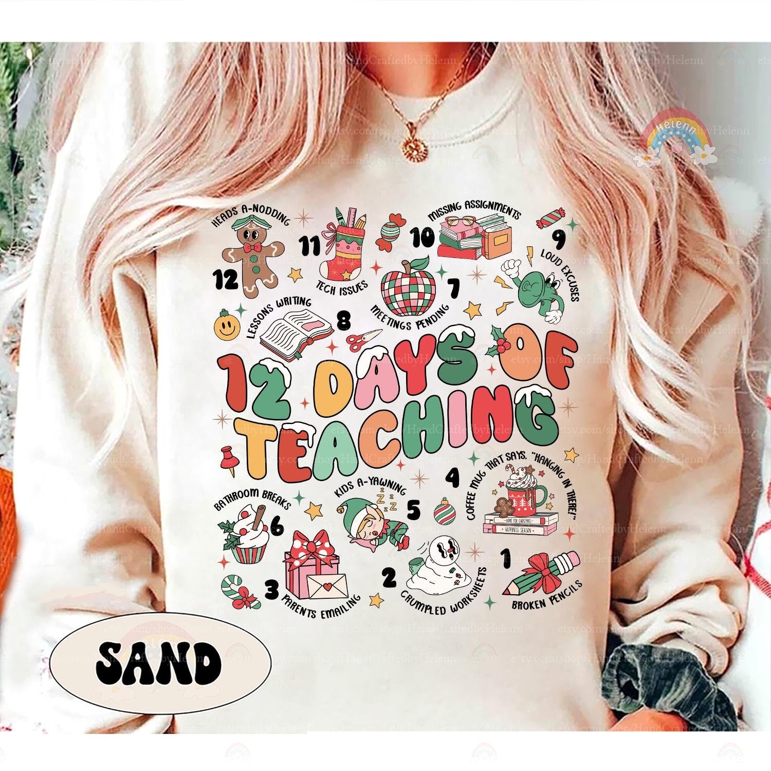 12 Days of Teaching Christmas Teacher Shirt, Teacher Life, Kindergarten Teacher, Funny Teacher Christmas Sweatshirt, Teacher Christmas Gift