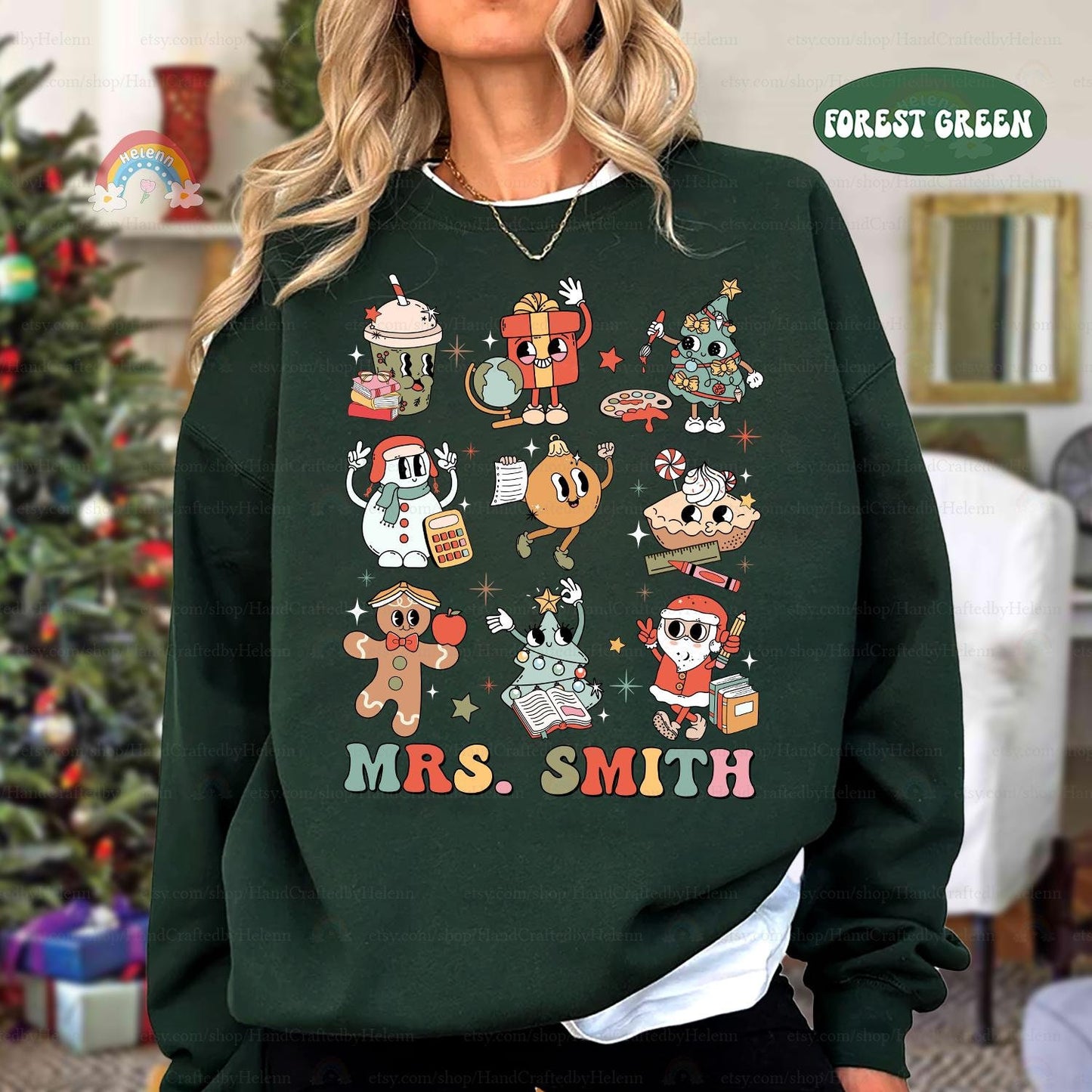 Personalized Christmas Teacher Shirt, Groovy Teacher Christmas Sweatshirt, Custom Teacher Gift, Kindergarten Teacher, Christmas Teacher Gift