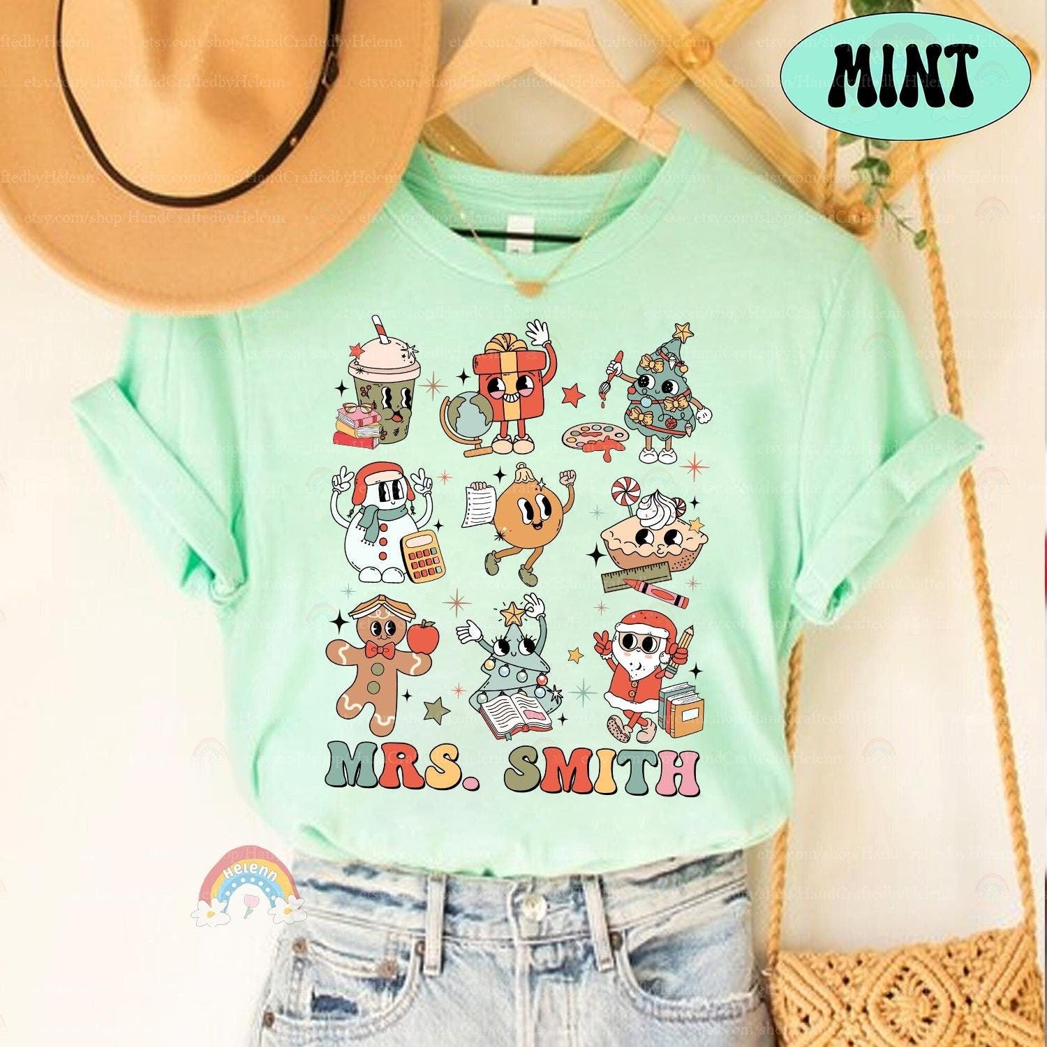 Personalized Christmas Teacher Shirt, Groovy Teacher Christmas Sweatshirt, Custom Teacher Gift, Kindergarten Teacher, Christmas Teacher Gift