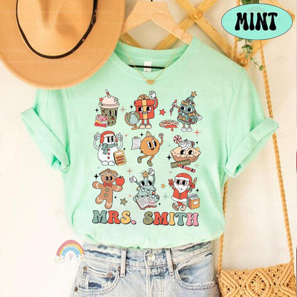 Personalized Christmas Teacher Shirt, Groovy Teacher Christmas Sweatshirt, Custom Teacher Gift, Kindergarten Teacher, Christmas Teacher Gift