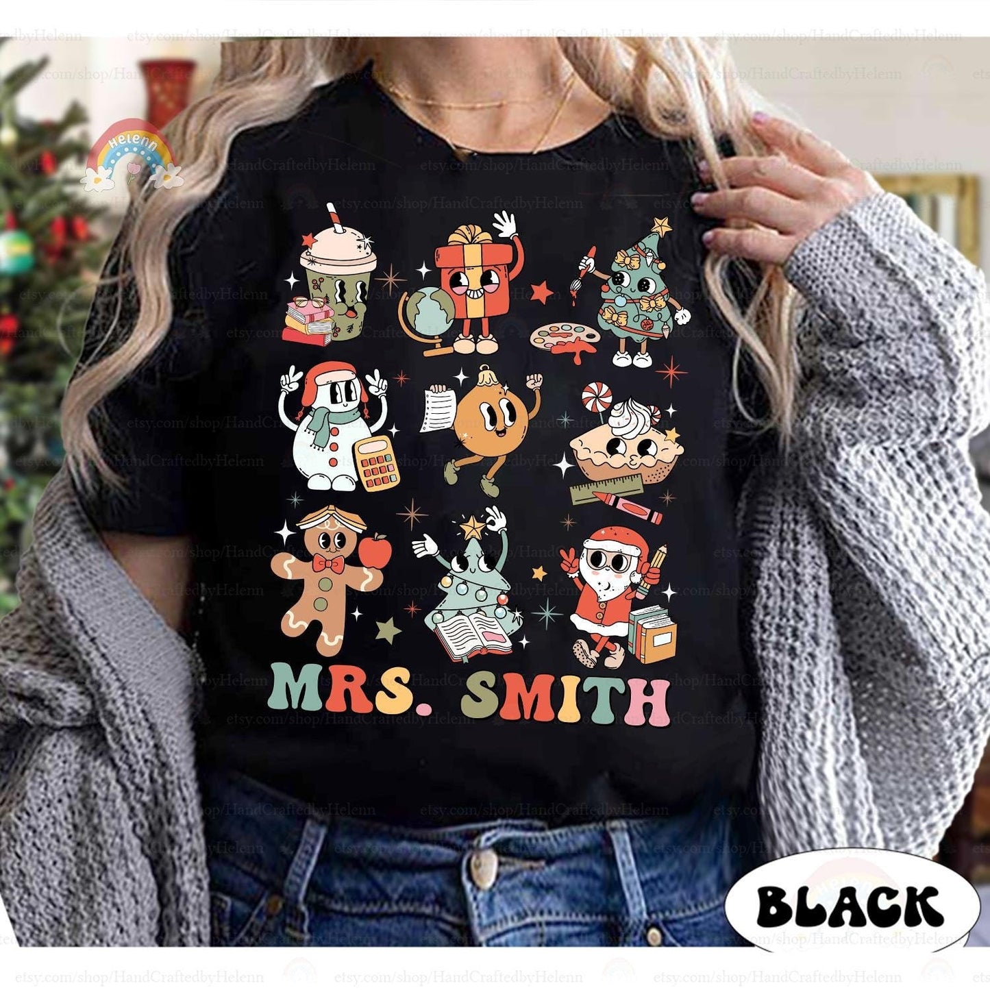 Personalized Christmas Teacher Shirt, Groovy Teacher Christmas Sweatshirt, Custom Teacher Gift, Kindergarten Teacher, Christmas Teacher Gift