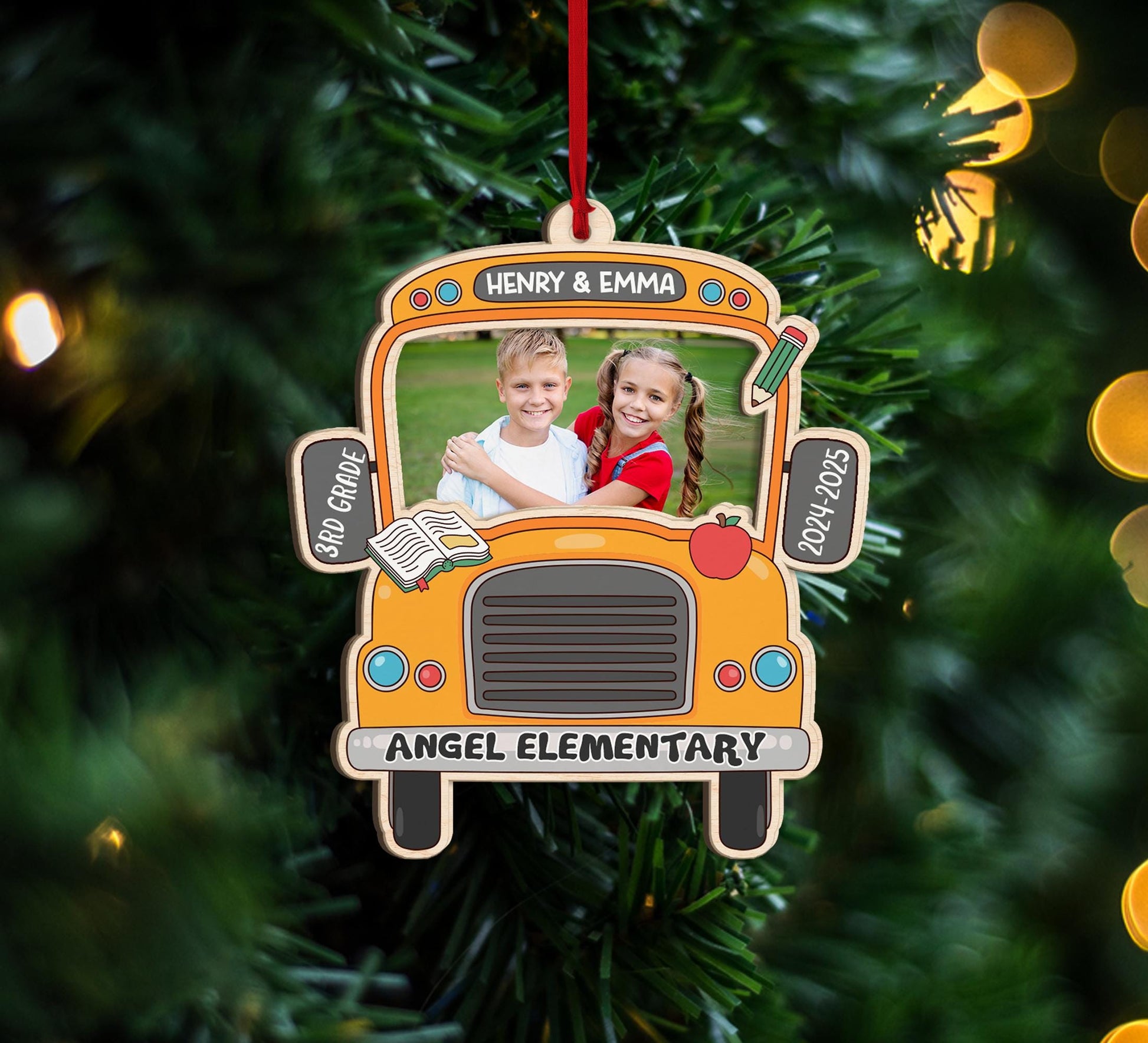 School Bus Ornament With Photo Personalized Christmas Gift, School Grades Ornament PreK Kindergarten 1st Grade Gift, Christmas Ornament 2025