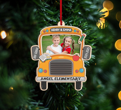 School Bus Ornament With Photo Personalized Christmas Gift, School Grades Ornament PreK Kindergarten 1st Grade Gift, Christmas Ornament 2025