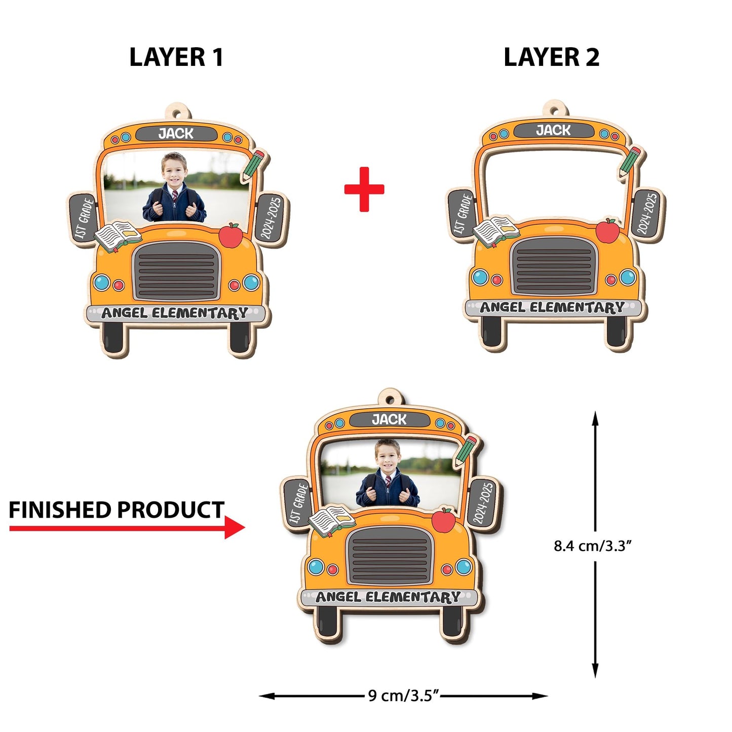 School Bus Ornament With Photo Personalized Christmas Gift, School Grades Ornament PreK Kindergarten 1st Grade Gift, Christmas Ornament 2025