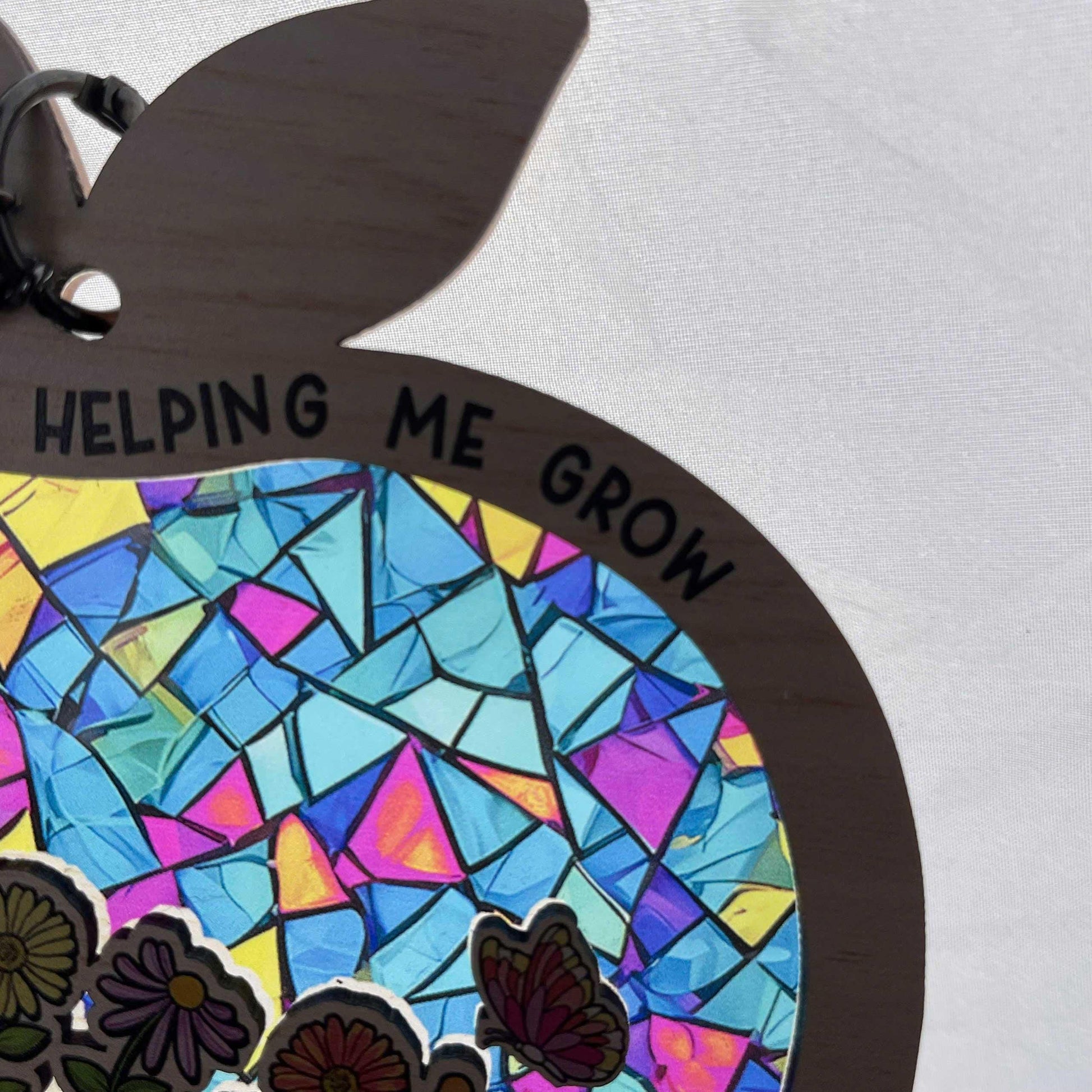 Custom Teacher Suncatcher Ornament Thank You For Helping Me Grow, Thank You Teacher Gift, Custom Stained Glass, Teacher Appreciation Gift