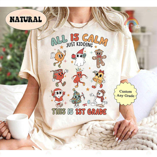 Embrace the holiday spirit with a playful twist—this grade-specific shirt is great for teachers of energetic students.