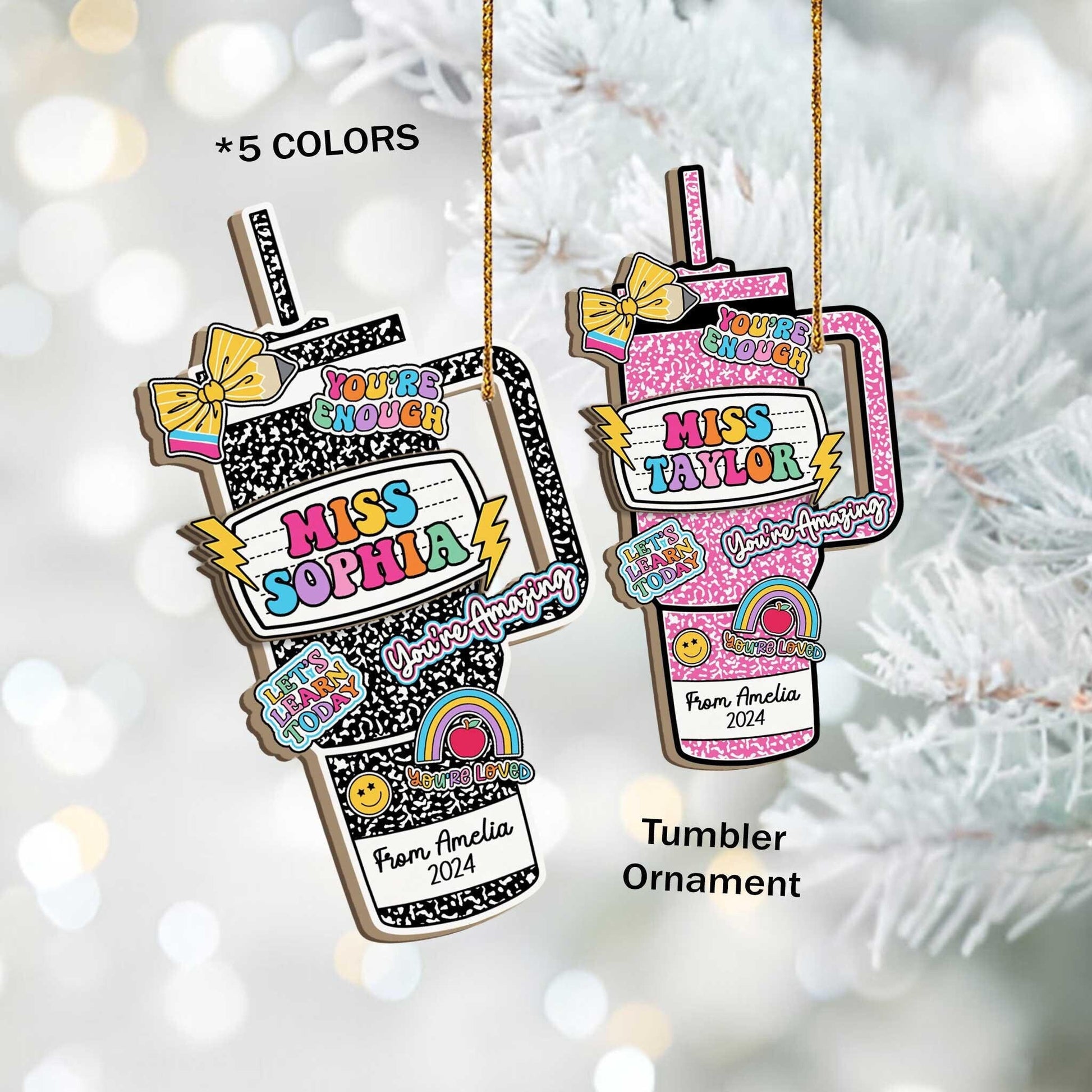 Personalized Teacher Tumbler Ornament Composition Book, Custom Teacher Christmas Ornament, Teacher Christmas Gift, Teacher Appreciation Gift