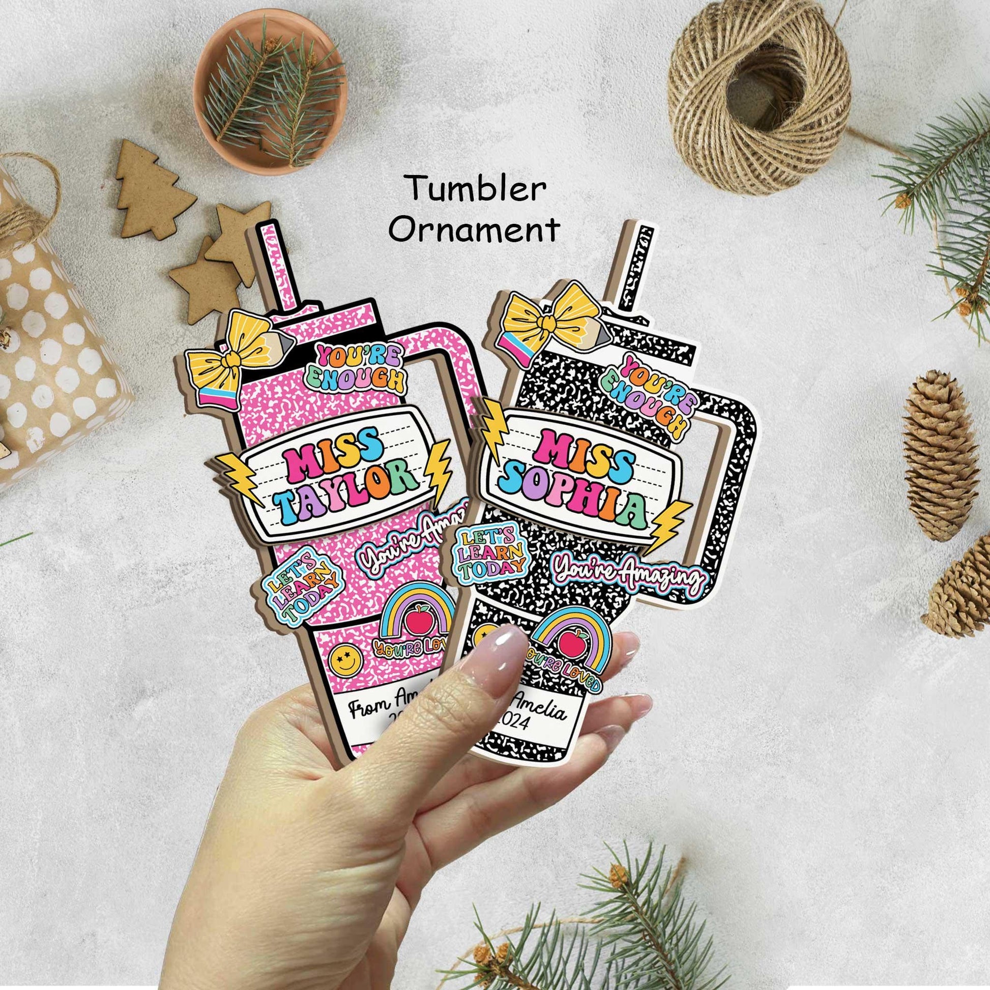 Personalized Teacher Tumbler Ornament Composition Book, Custom Teacher Christmas Ornament, Teacher Christmas Gift, Teacher Appreciation Gift