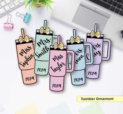 Personalized Teacher Christmas Ornament Tumbler Cup Name Ornament, Teacher Ornament Gift, Teacher Christmas Gift, Teacher Appreciation Gift