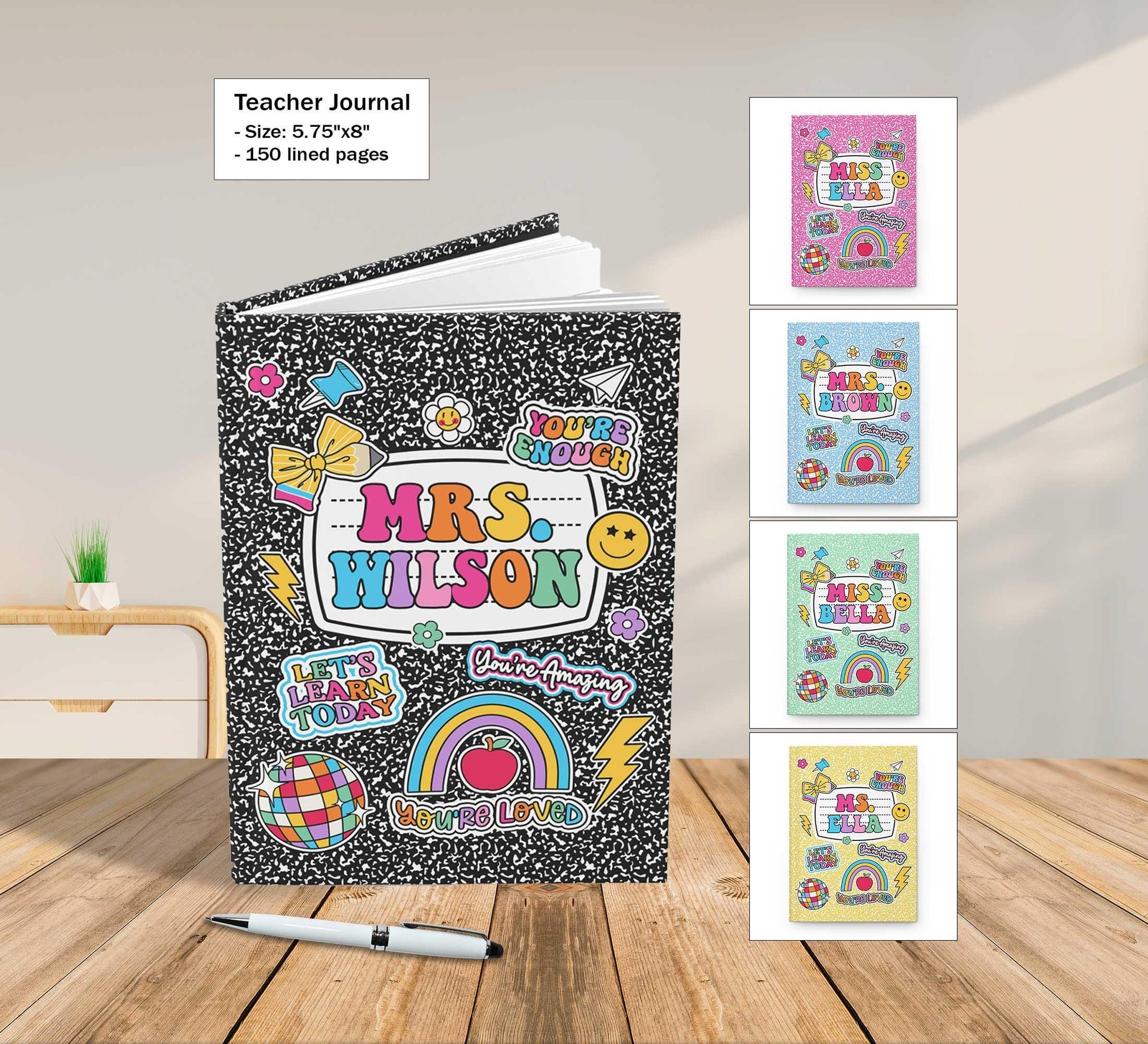 Personalized Teacher Journal Composition Books, Teacher Christmas Gift, Thank You Teacher Gift, End Of Year Gift, Teacher Appreciation Gift