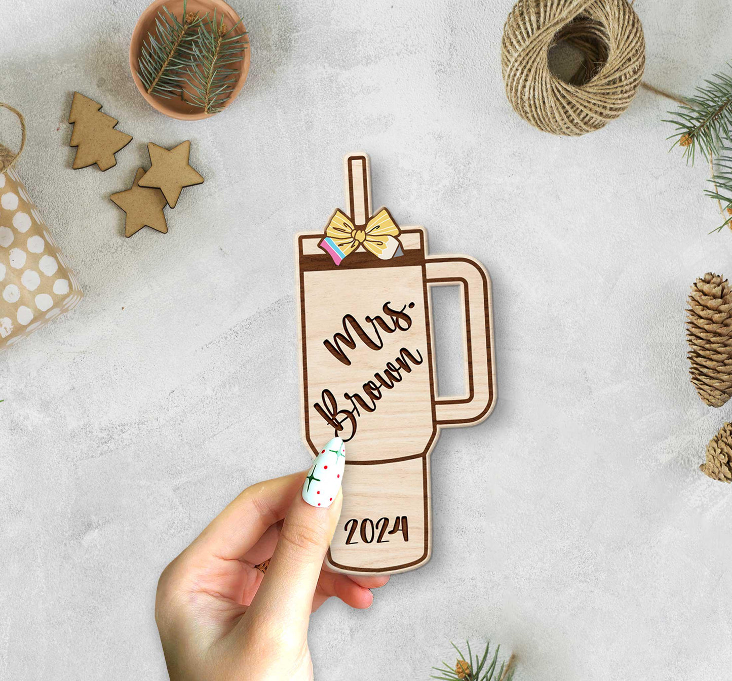 Teacher Christmas Ornament Tumbler Wooden Ornament, Personalized Teacher Ornament Gift, Teacher Christmas Gift, Teacher Appreciation Gift