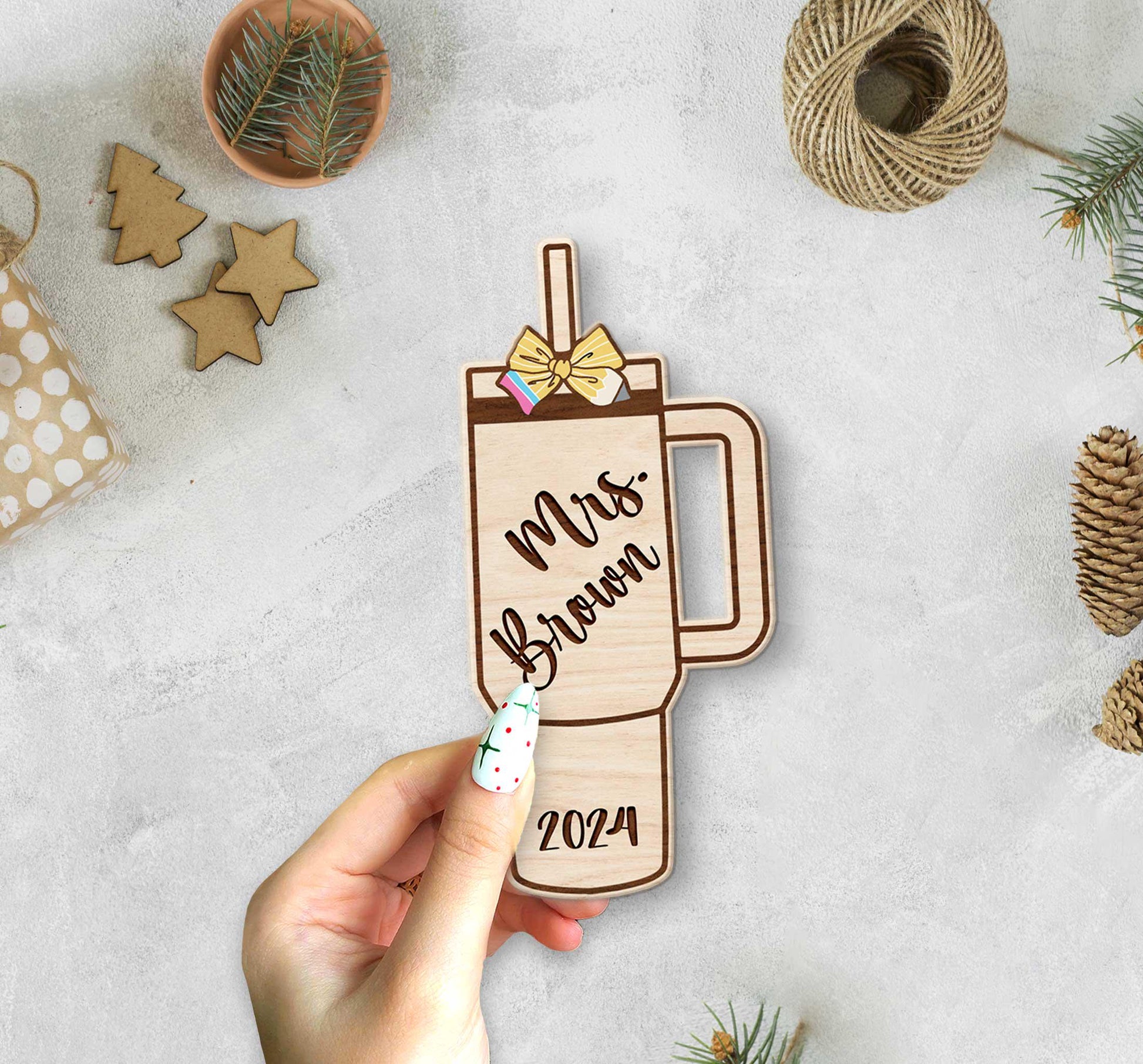 Teacher Christmas Ornament Tumbler Wooden Ornament, Personalized Teacher Ornament Gift, Teacher Christmas Gift, Teacher Appreciation Gift