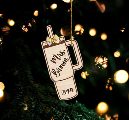 Teacher Christmas Ornament Tumbler Wooden Ornament, Personalized Teacher Ornament Gift, Teacher Christmas Gift, Teacher Appreciation Gift