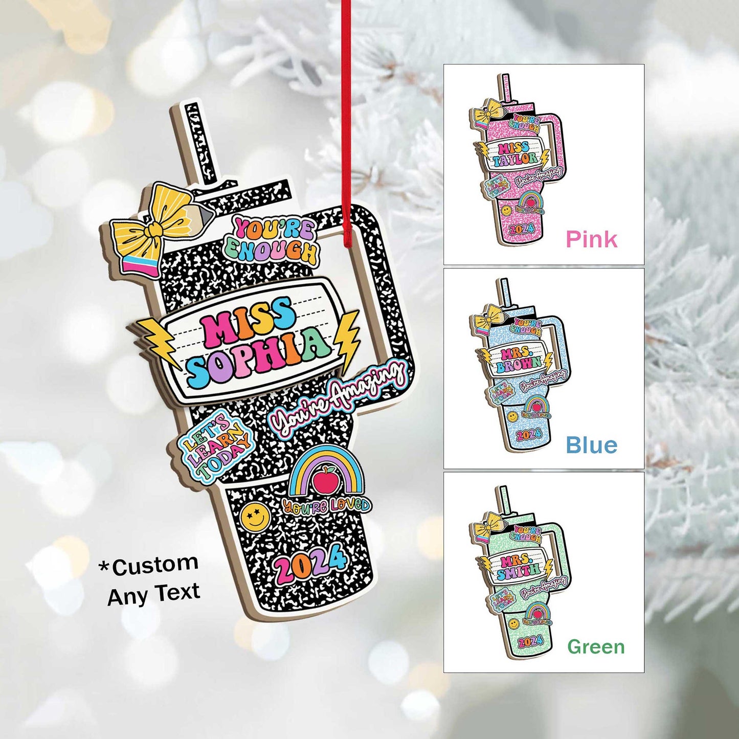 Personalized Teacher Christmas Ornament, Teacher Tumbler Ornament Composition Book Name, Christmas Teacher Gift, Teacher Appreciation Gift