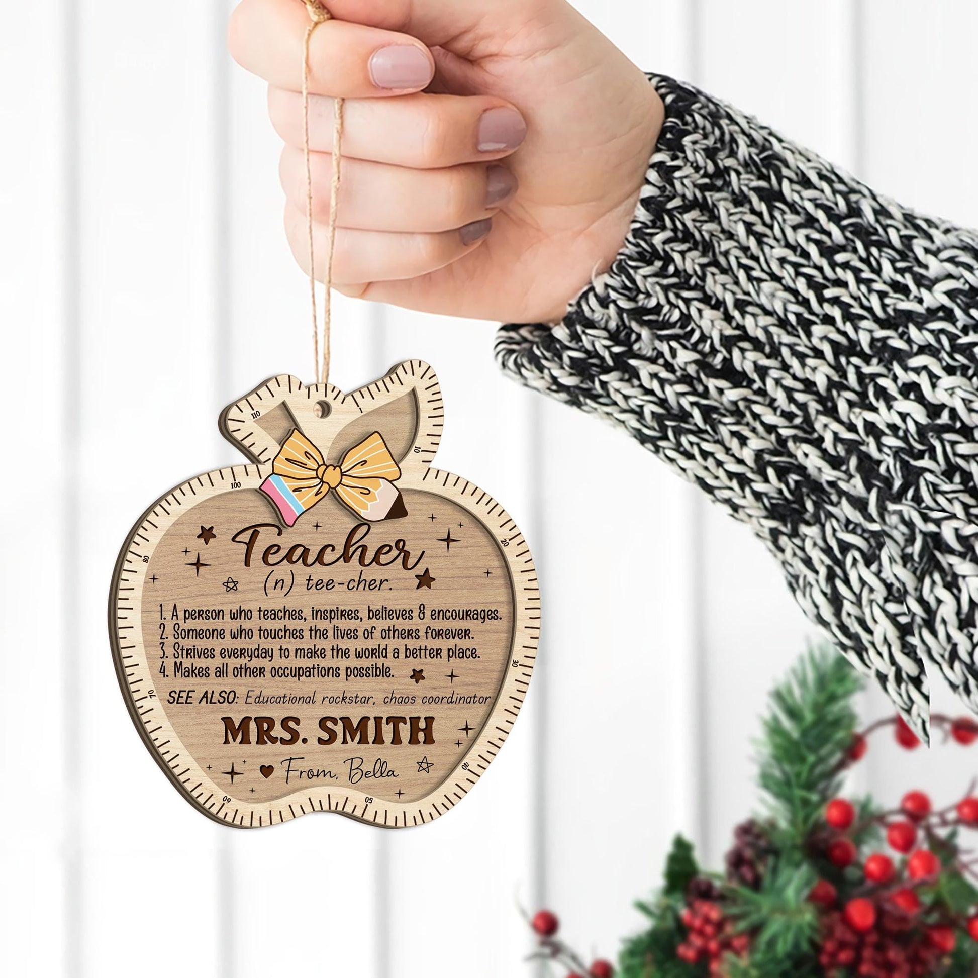 Personalized Teacher Christmas Ornament 3D Wooden, Custom Teacher Ornament Thank You Gift, Teacher Appreciation Gift, Teacher Christmas Gift