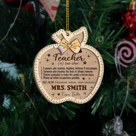 Personalized Teacher Christmas Ornament 3D Wooden, Custom Teacher Ornament Thank You Gift, Teacher Appreciation Gift, Teacher Christmas Gift