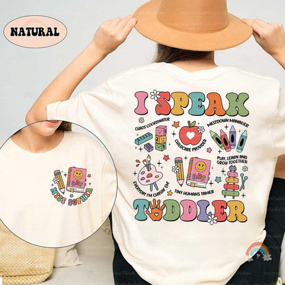 Celebrate the art of tiny-human communication with this playful and relatable design for early educators.