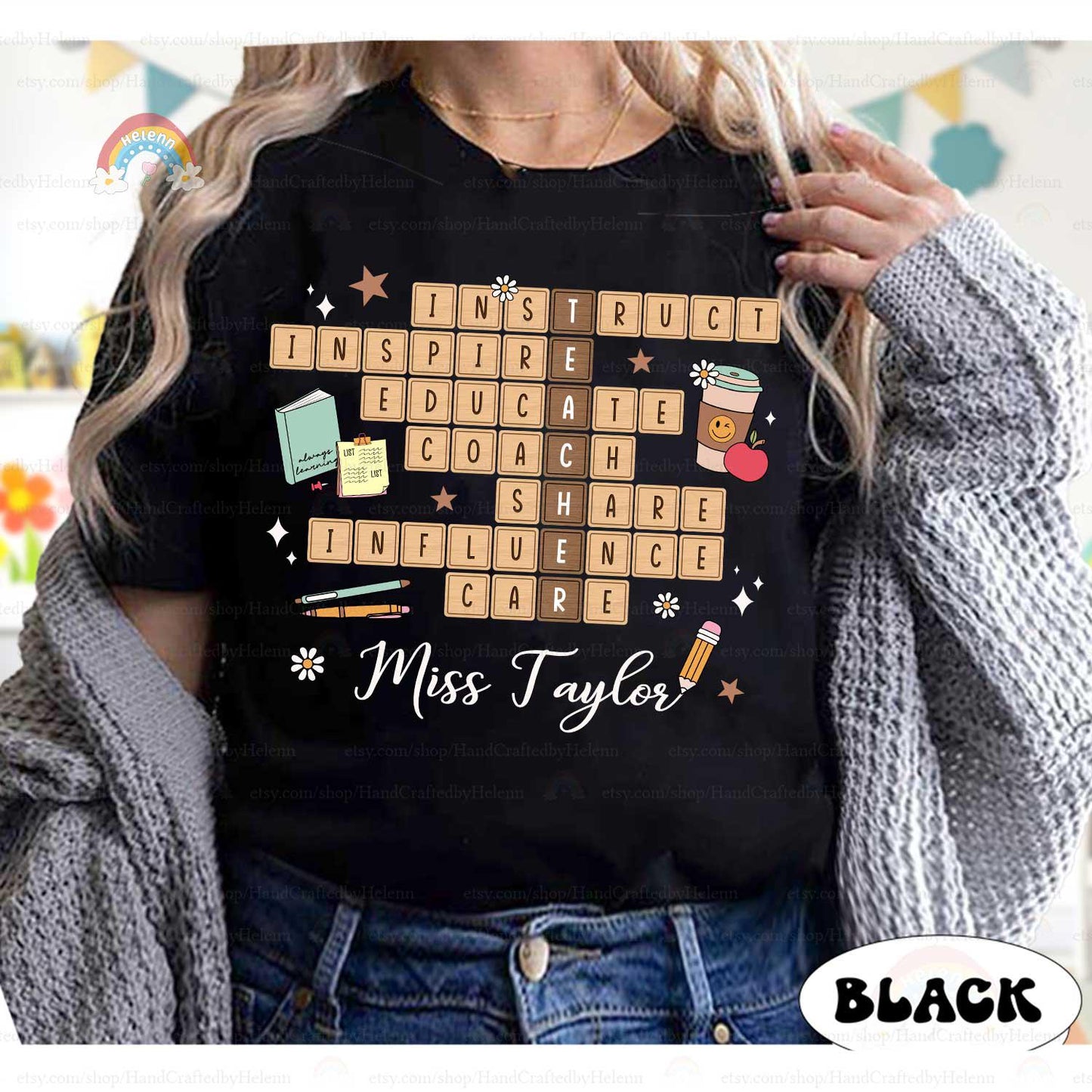 Personalized Teacher Shirt Crossword Puzzle Shirt, Kindergarten Teacher, Teacher Life Teacher Team Back To School, Teacher Appreciation Gift