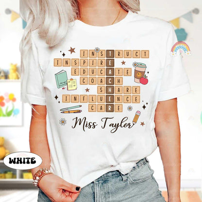 Personalized Teacher Shirt Crossword Puzzle Shirt, Kindergarten Teacher, Teacher Life Teacher Team Back To School, Teacher Appreciation Gift