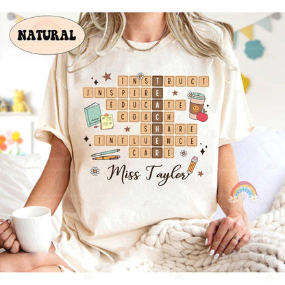Personalized Teacher Shirt Crossword Puzzle Shirt, Kindergarten Teacher, Teacher Life Teacher Team Back To School, Teacher Appreciation Gift