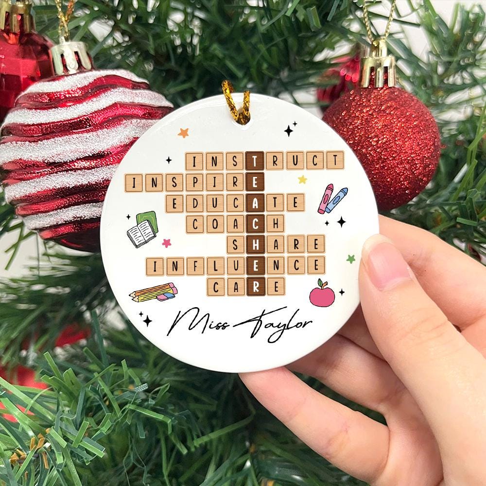 Personalized Teacher Christmas Ornament Crossword Puzzle Ornament, Thank You Teacher Gift, Teacher Appreciation Gift, Teacher Christmas Gift