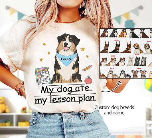 Custom Teacher Shirt My Dog Ate My Lesson Plan, Funny Teacher Shirt, Kindergarten Teacher, Dog Mom Teacher Life, Teacher Appreciation Gift