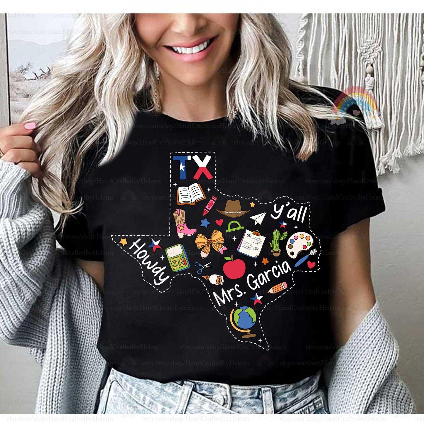 Teacher Texas State Custom Name Shirt, Western Cowgirl Teacher Shirt Teacher Boho, Personalized Retro Teacher Tee, Teacher Appreciation Gift